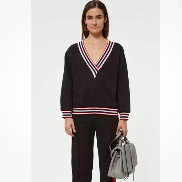 Rebecca Minkoff Women's Black Kristine Sweatshirt V neck Stripes size XS - Picture 1 of 4